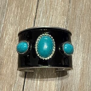 Black Cuff Bracelet with Turquoise Stones